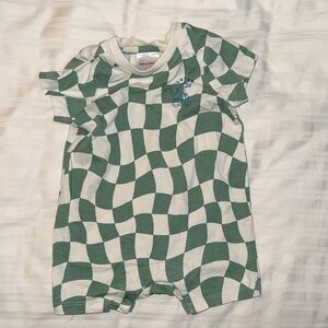 EUC Jade Green and White Wavy Checker Short Sleeve Tee Romper
